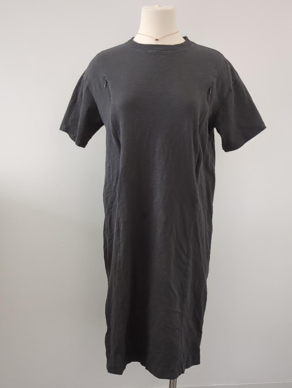 Old Navy Dark Gray Midi T-Shirt Maternity Nursing Zip Dress